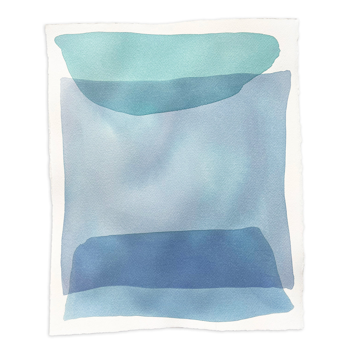 Blue and green shapes overlapping in this painting by Nealy Hauschildt.