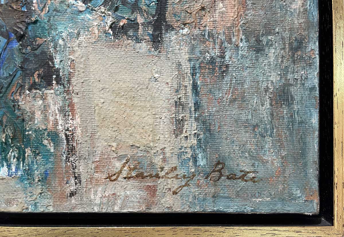 A close up of the artist's signature in the bottom right hand corner.