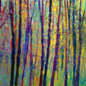 Multi-colored impressionistic landscape painting of trees by Ken Elliott.