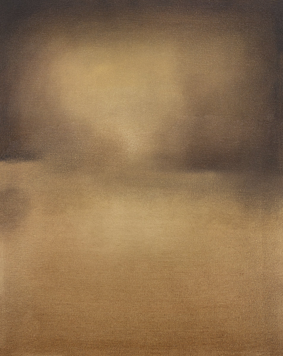 A brown and gold abstract print by Tony Iadicicco.