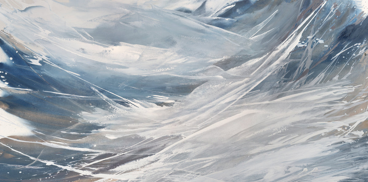 A grey, white and blue abstract print by Teodora Guererra.