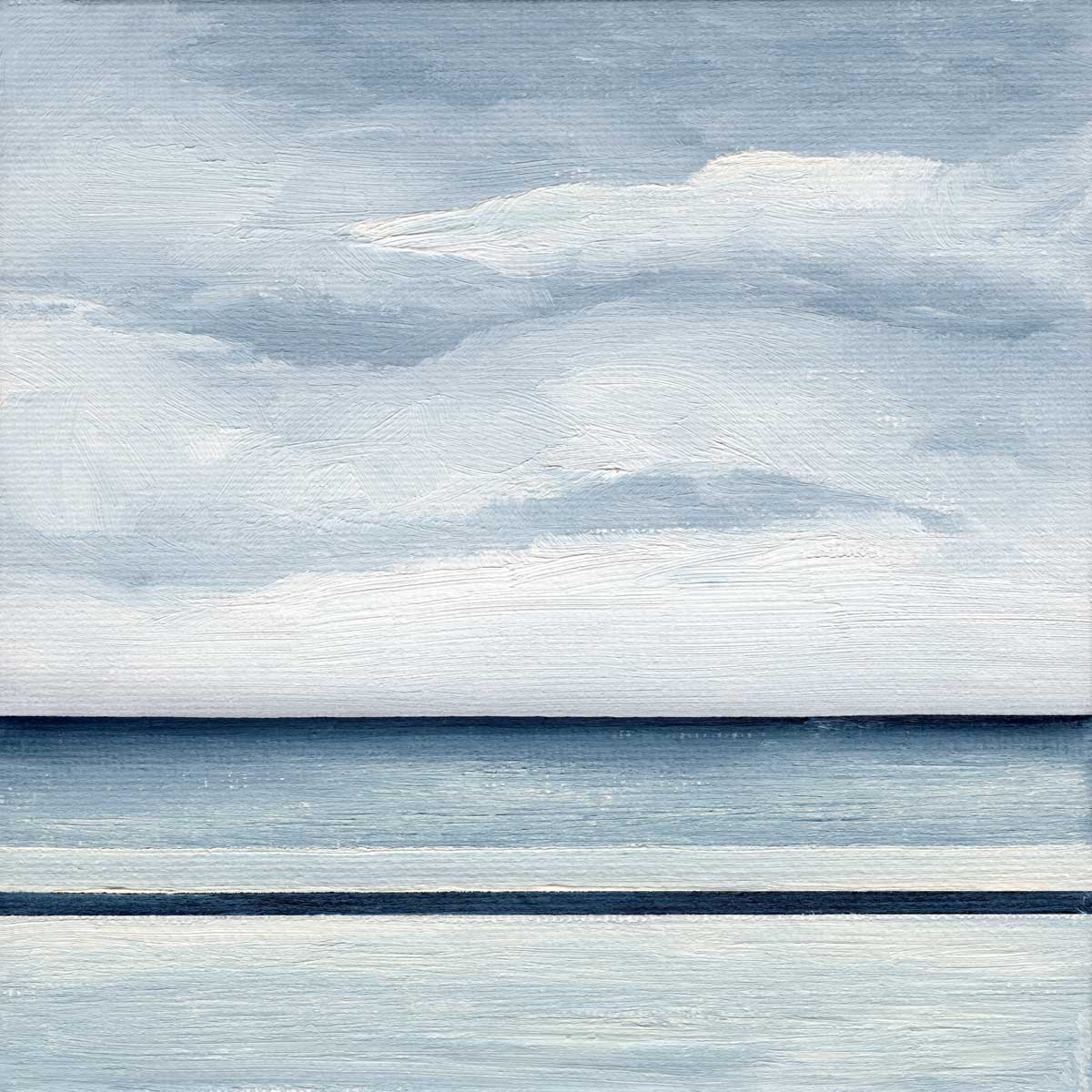 A blue and white linear abstract landscape by Tony Iadicicco.