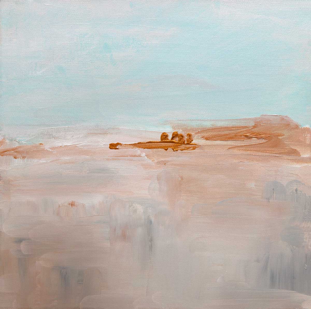 A teal, copper and dusty pink abstract print by Dolores Tema.
