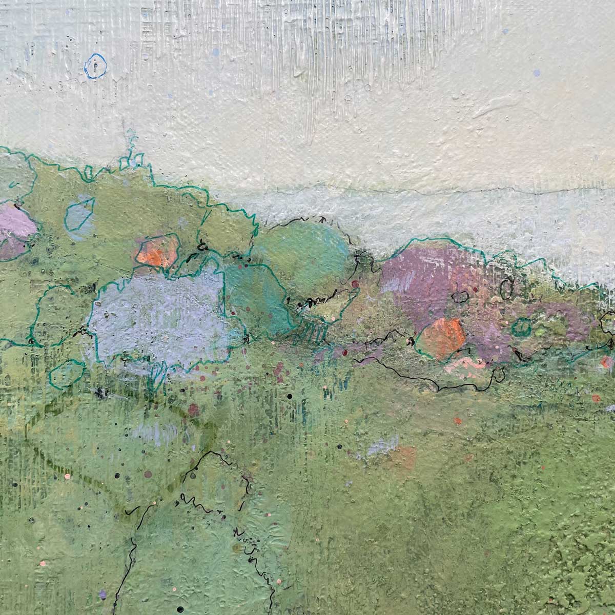 A close up view of green, purple and blue accents.