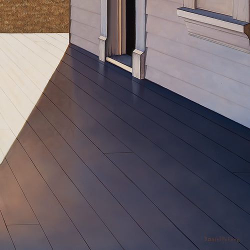 Detail image of Daniel Pollera Signature in the bottom right corner and of the deck floor in "Passing Time",