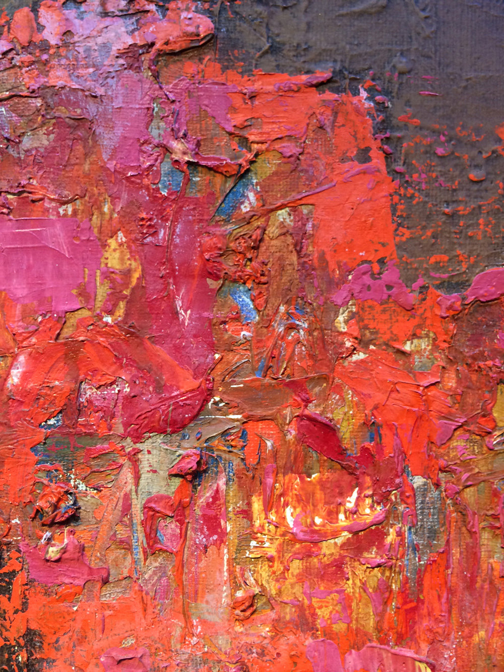 Detailed, layered, and mixed oil on canvas.