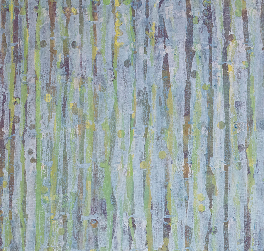 A detailed close up of the painting reveals small circular dew-drop forms.