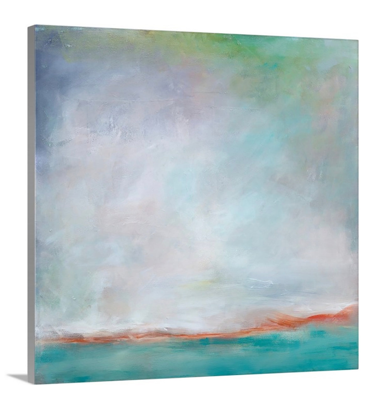 A teal and white abstract print by Julia Contacessi on canvas.