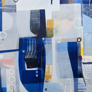 A blue and dark yellow abstract collage by Deborah Colter.