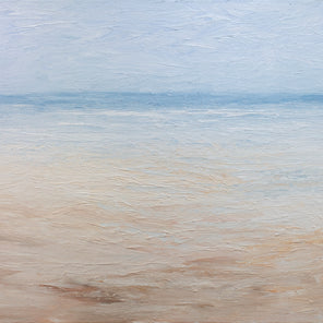 An abstracted coastal painting by S. Cora Aldo. 
