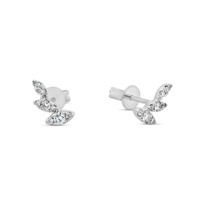 Pair of diamond butterfly earrings on a white background