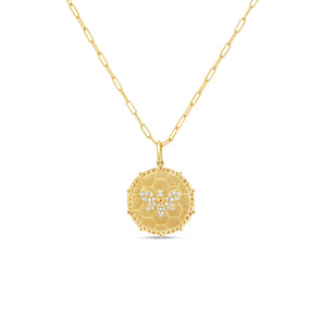 Diamond Bumble Bee Medallion Disc Necklace