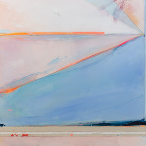 A pink and blue abstract painting by Kelly Rossetti.
