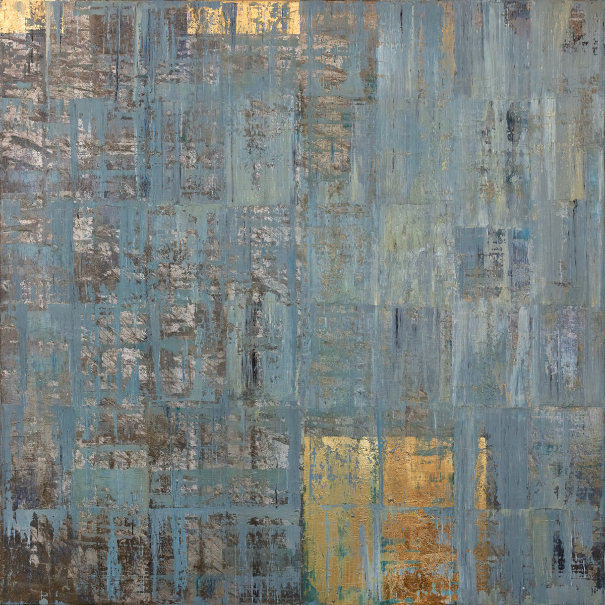 A blue and metallic abstract art print by Ned Martin. 