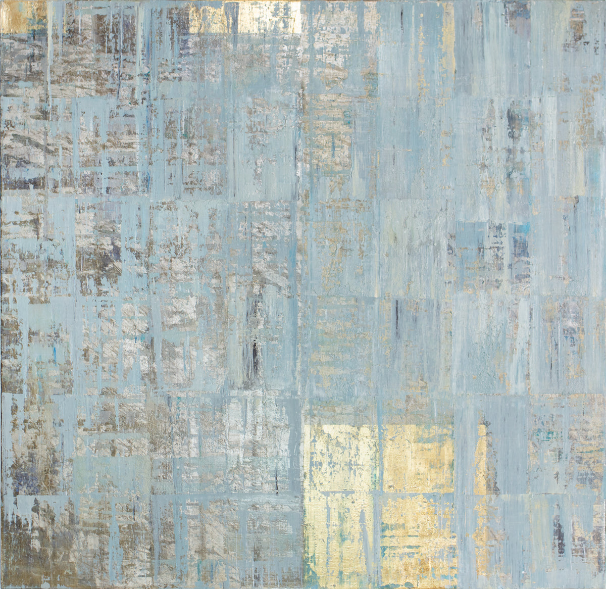 A blue and gold abstract painting by Ned Martin. 