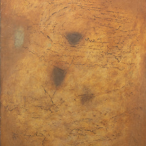 A warm yellow and brown abstract painting by Stanley Bate.
