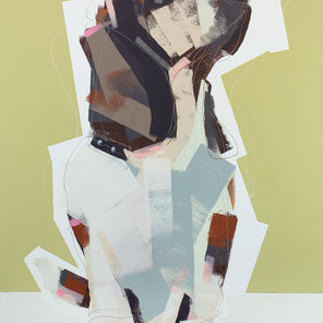 An abstracted painting of a basset hound dog by Russell Miyaki. 