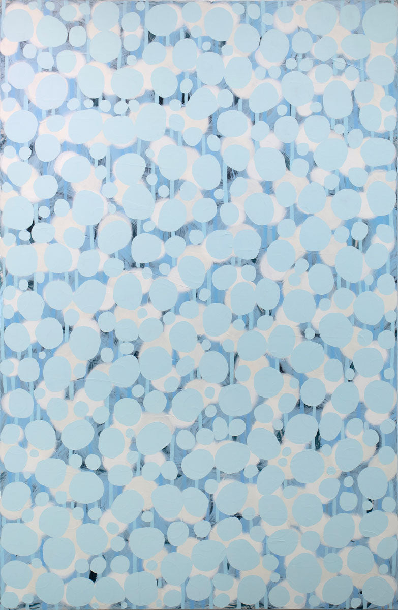 An abstract blue and white painting by Sofie Swann. 