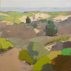A green and brown abstracted landscape painting by Bri Custer.  