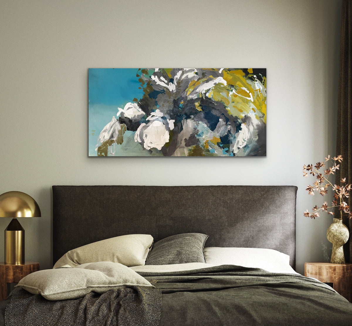 Bedroom with abstract painting on the wall
