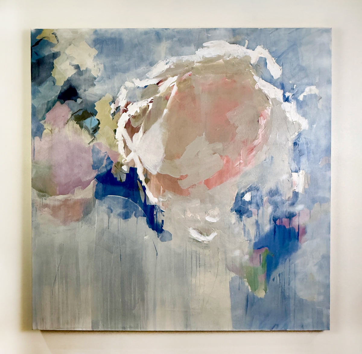 Abstract painting with soft pastel colors on a light background
