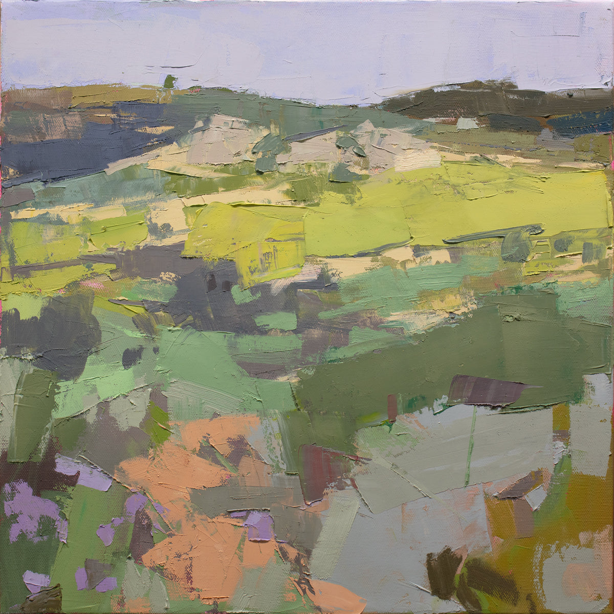 A textured abstract landscape painting by Bri Custer. 