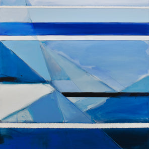A blue abstract geometric painting by Kelly Rossetti.