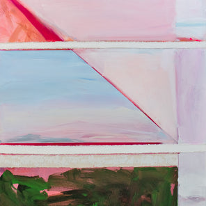 A pink, white, and green abstract painting by Kelly Rossetti.