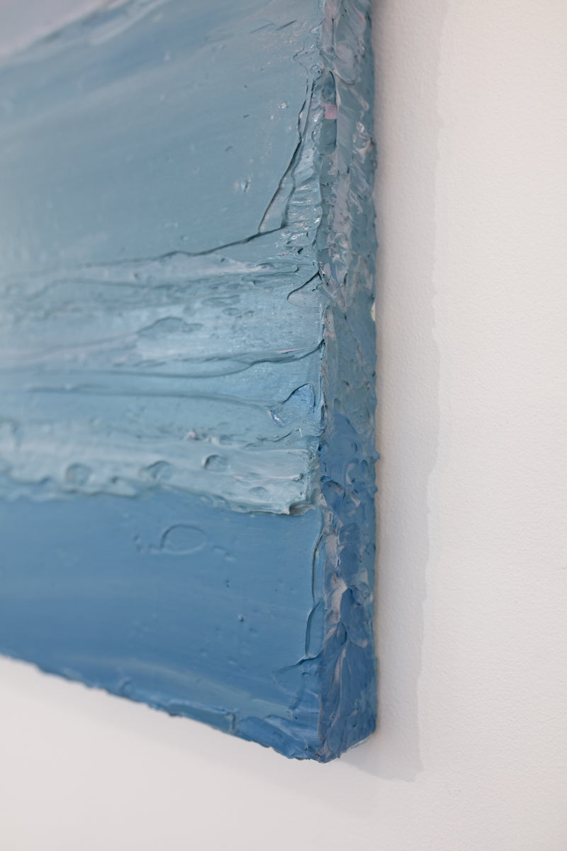 A close up view of the texture of the paint and sides of this Teodora Guererra painting.