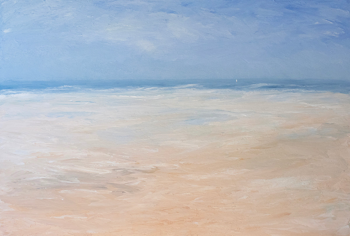 An abstracted coastal seascape painting by S. Cora Aldo.