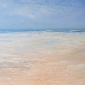 An abstracted coastal seascape painting by S. Cora Aldo.