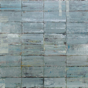 A blue and grey geometric abstract painting by Ned Martin. 