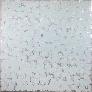 A light blue and grey abstract painting composed of circles by Sofie Swann.