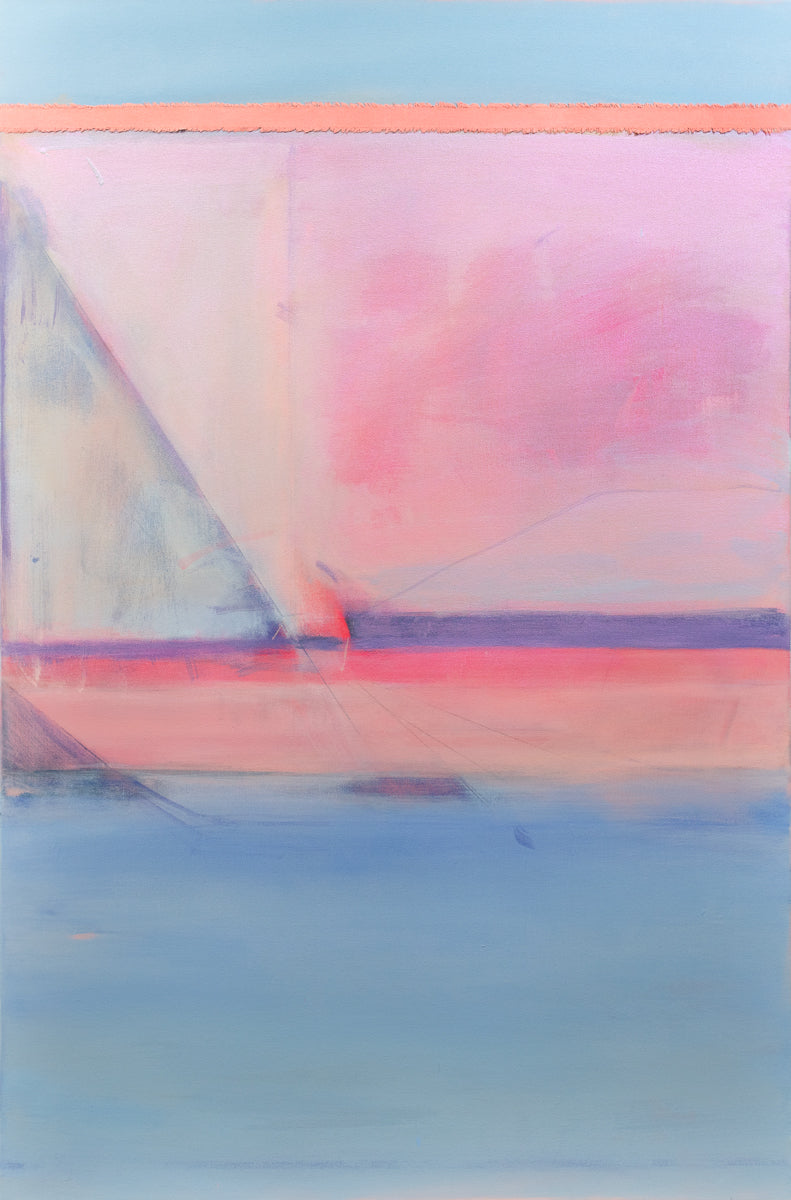A pink and blue abstract painting. 
