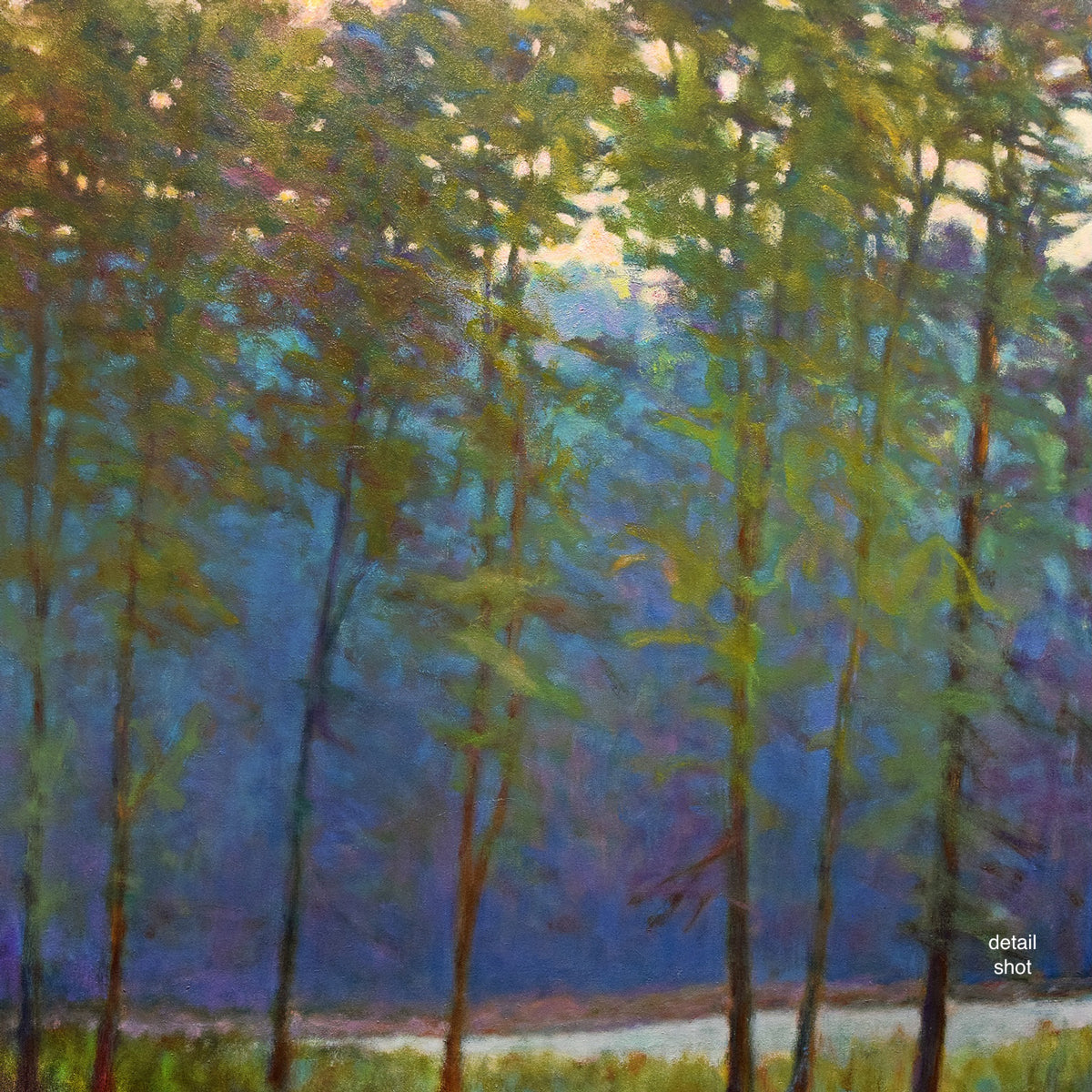 Green Canopy original painting by Ken Elliott detail crop showing emerald and chartreuse tones