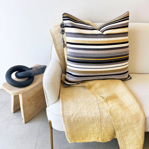 SALE SanCri Happy Stripe Pillow - Grey & Ochre