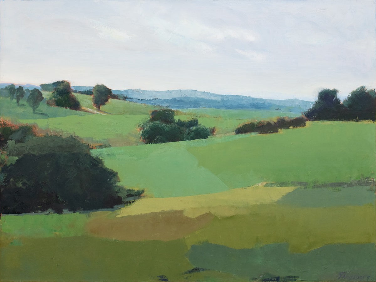 A green landscape painting. 