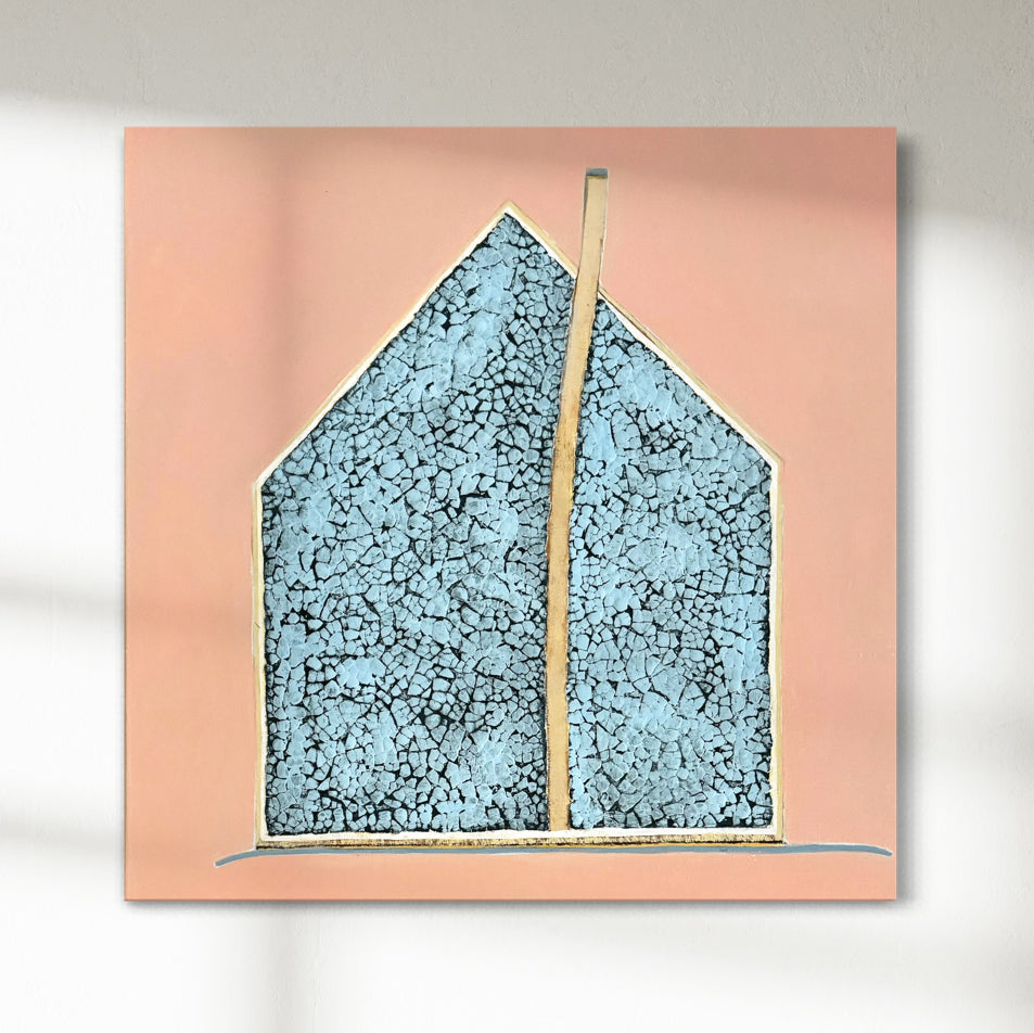 Original abstract painting with white and gray patterns on a white background
