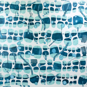 An abstract blue and white painting by Sofie Swann. 