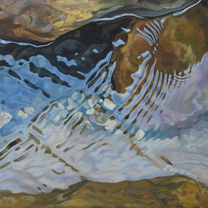 A cropped painting of river rocks by John Harris.
