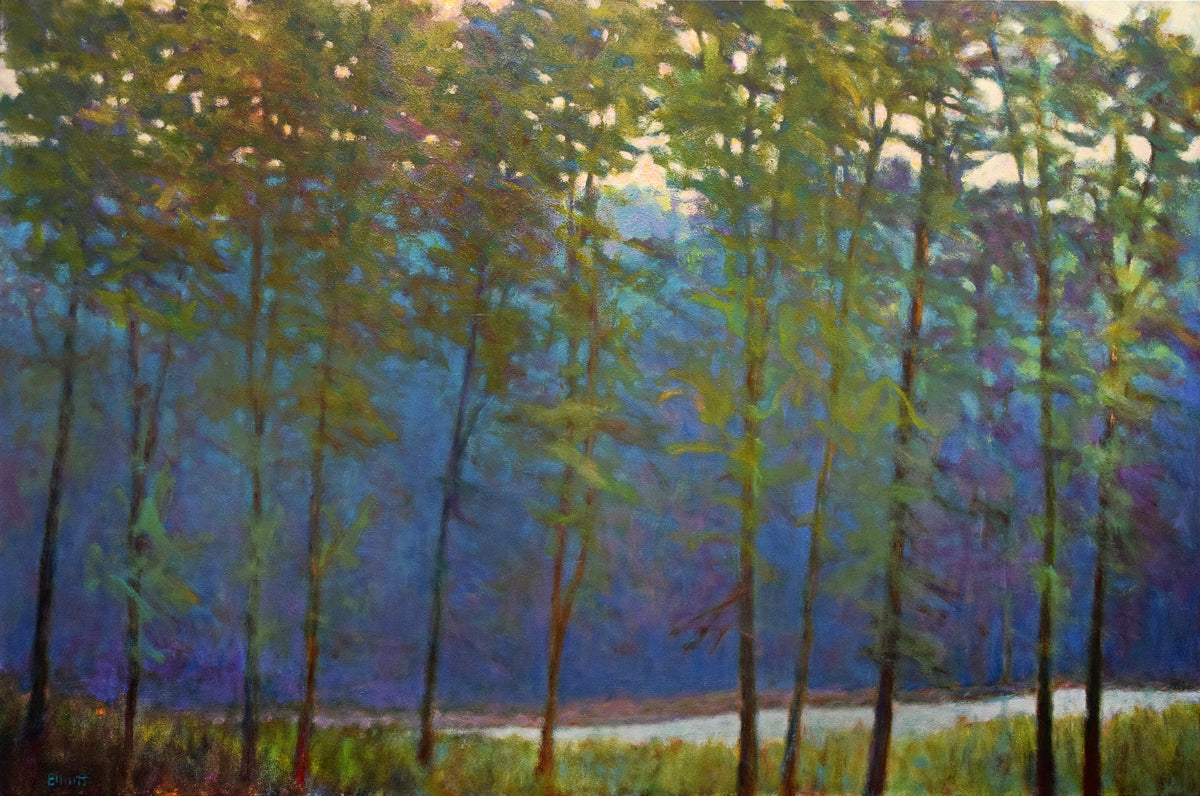 Green Canopy 48 x 72 original painting by Ken Elliott in gold floater frame