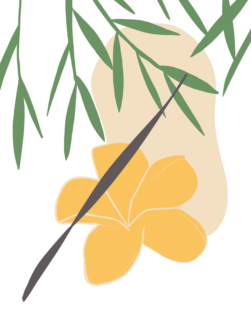 A green and yellow abstract botanical art print by Hazal Ozturk. 