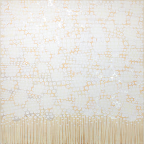 A white and sandy-beige abstract painting by Sofie Swann. 