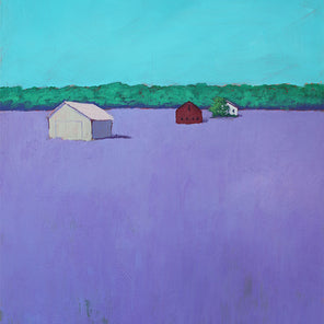A bright blue and violet landscape painting by Carol C. Young.