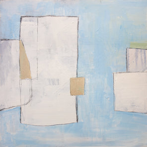 A blue, white and beige abstract print by Sue De Chiara.
