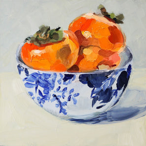 Persimmons in Blue and White Bowl