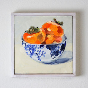 Persimmons in Blue and White Bowl