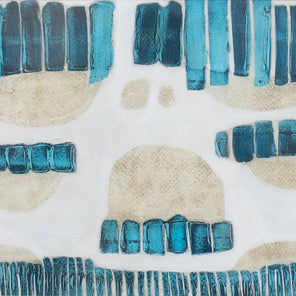 A blue, beige, and white abstract painting by Sofie Swann. 