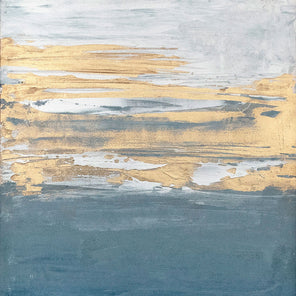 A blue, white, and metallic gold painting by Julia Contacessi. 