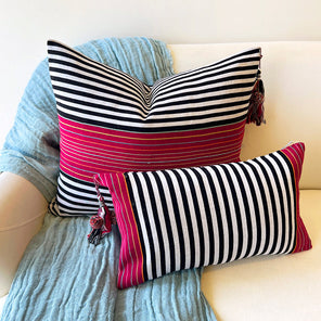 SALE SanCri Pillow Black Stripe with Magenta